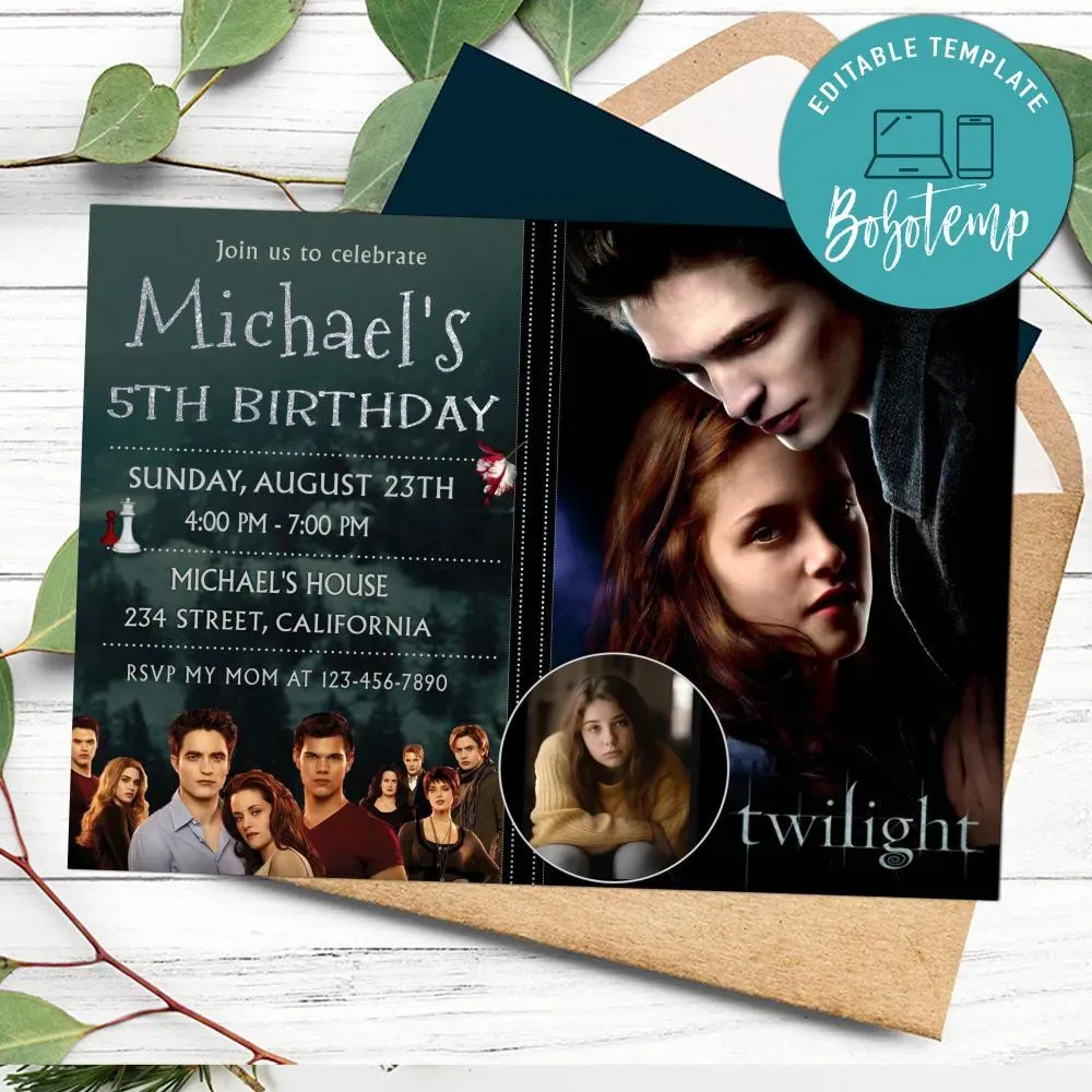 Twilight Birthday Invitation with Photo Customizable | Bobotemp