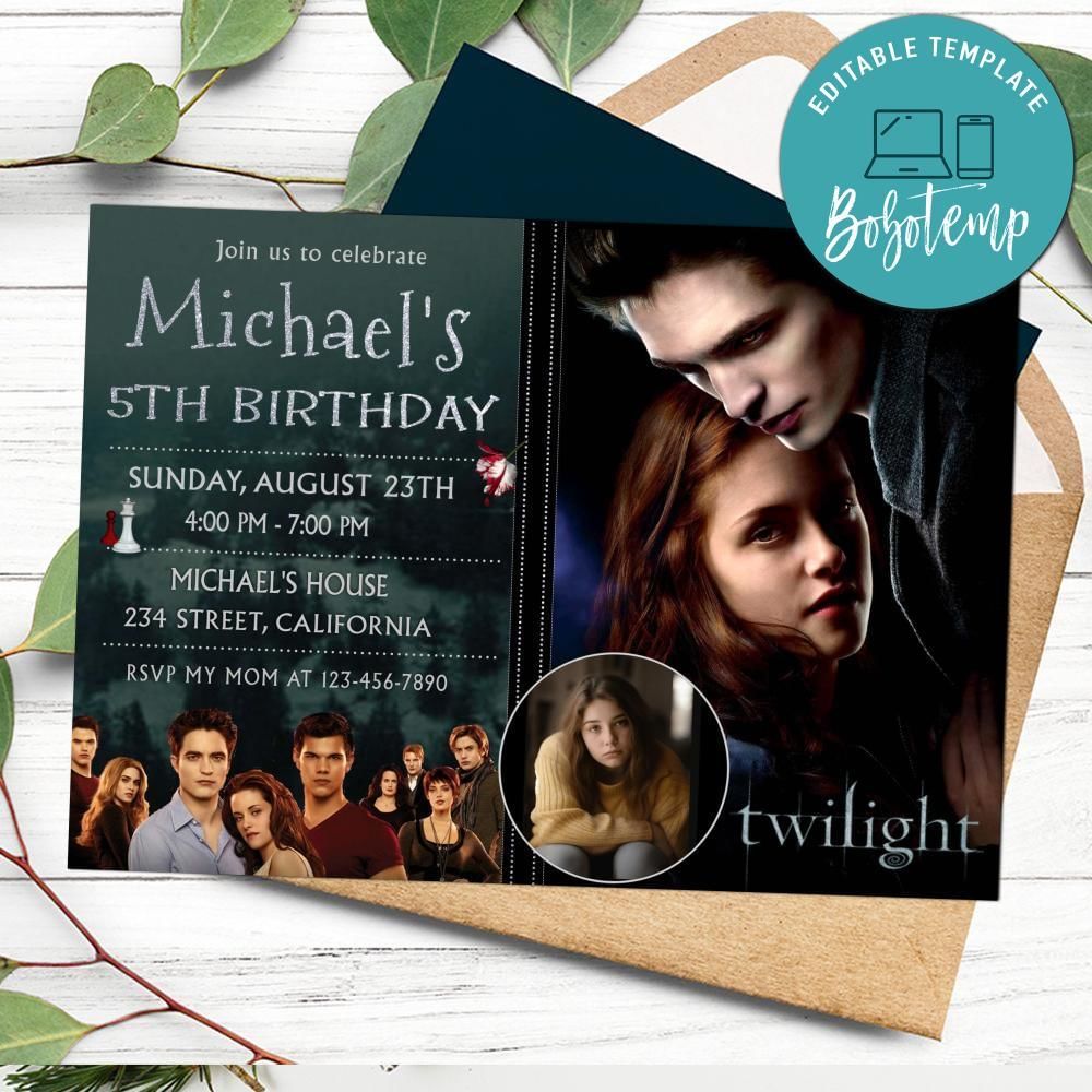 Twilight Birthday Invitation with Photo Customizable Template to Print at Home Instant Download