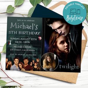 Twilight Birthday Invitation with Photo Customizable Template to Print at Home Instant Download