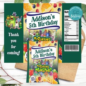 My Singing Monsters Birthday Party Fruit Snack Bag Digital File Printable Instant Download