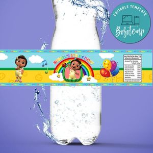 Nina cocomelon Birthday Water Bottle Label Template to Print at Home Instant Download