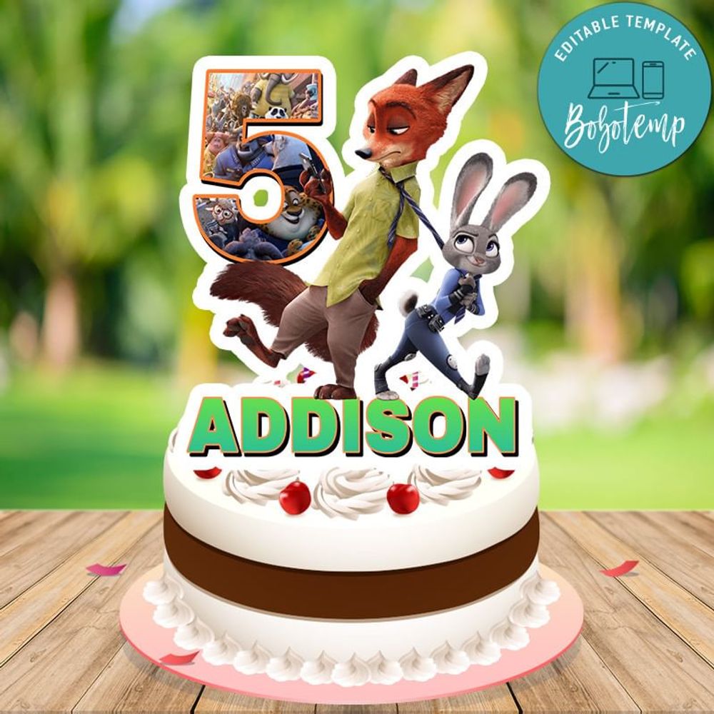 Zootopia Birthday Cake Topper Template Printable Instant Download