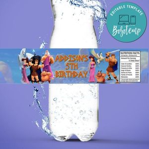Hercules Birthday Water Bottle Label Template to Print at Home Instant Download