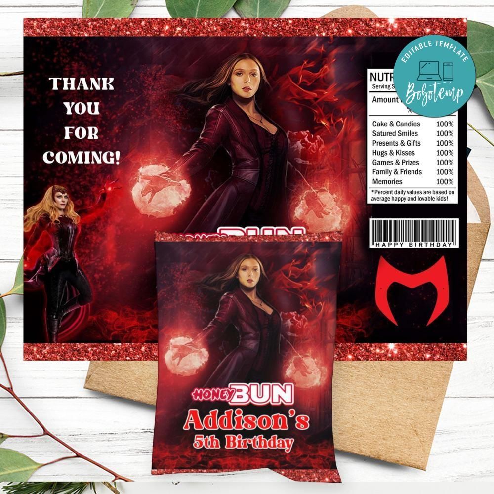 Wanda Maximoff Birthday Honey Buns Snack Bag Label Customizable Instant Download