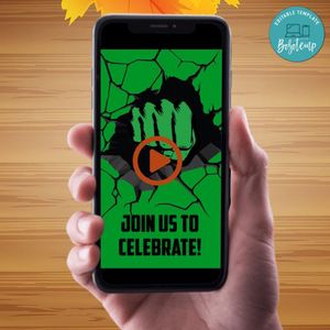 Hulk smash Birthday Video Invitation Digital Template Customizable Instant Download