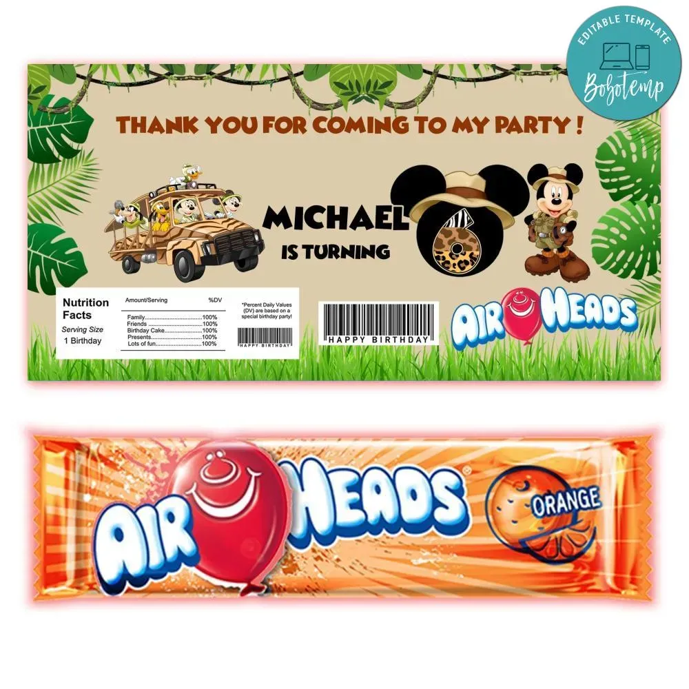 Mickey Safari Airhead Candy Wrapper Template Printable | Bobotemp