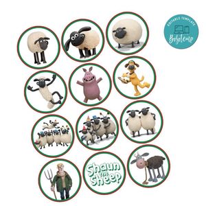 Shaun The Sheep Cupcake Toppers Template Printable Instant Download
