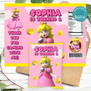 Princess Peach Birthday Party Chip Bag Digital File Printable Instant Download