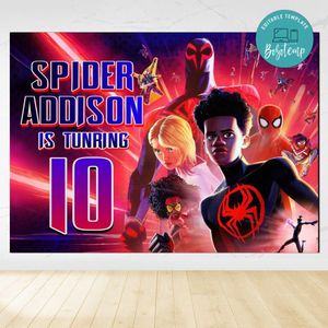 Spiderman Across SpiderVerse Birthday Backdrop Digital File Template Instant Download