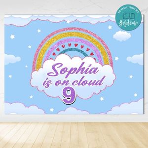 Cloud Nine Birthday Backdrop Digital File Template Instant Download