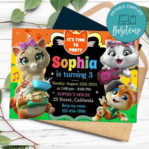 44 cats Birthday Invitation Customizable Template to Print at Home Instant Download