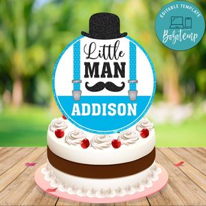 Little man Birthday Cake Topper Template Printable Instant Download