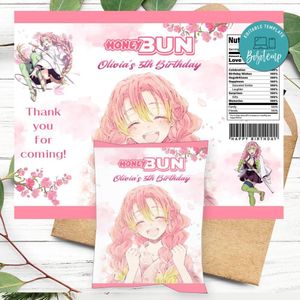 Mitsuri Birthday Honey Buns Snack Bag Label Customizable Instant Download