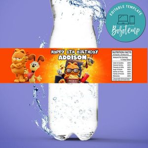 Garfield Bottle Label Birthday Water Bottle Label Template to Print at Home Instant Download