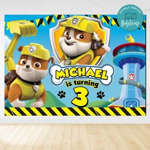 Rubble Paw Patrol Birthday Backdrop Digital File Template Instant Download