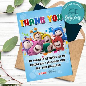 Oddbods Thank You Card Customizable Template To Print At Home Instant Download