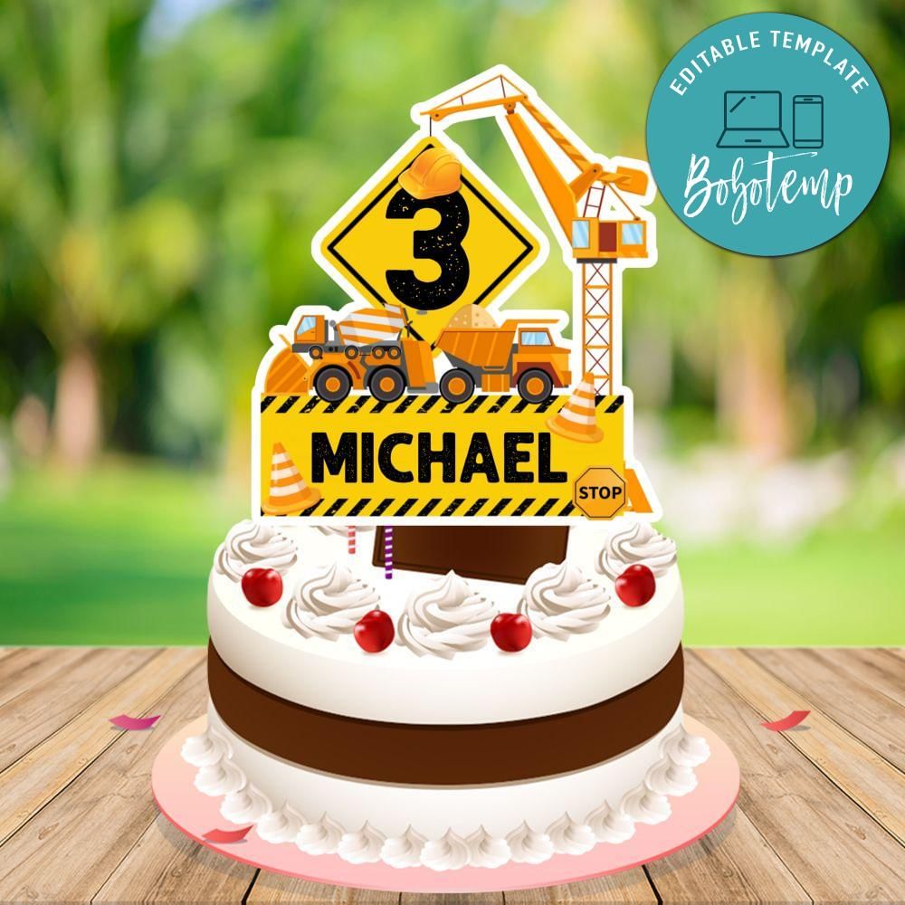 Construction Theme Birthday Cake Topper Template Printable | Bobotemp for Free Printable Construction Cake Toppers