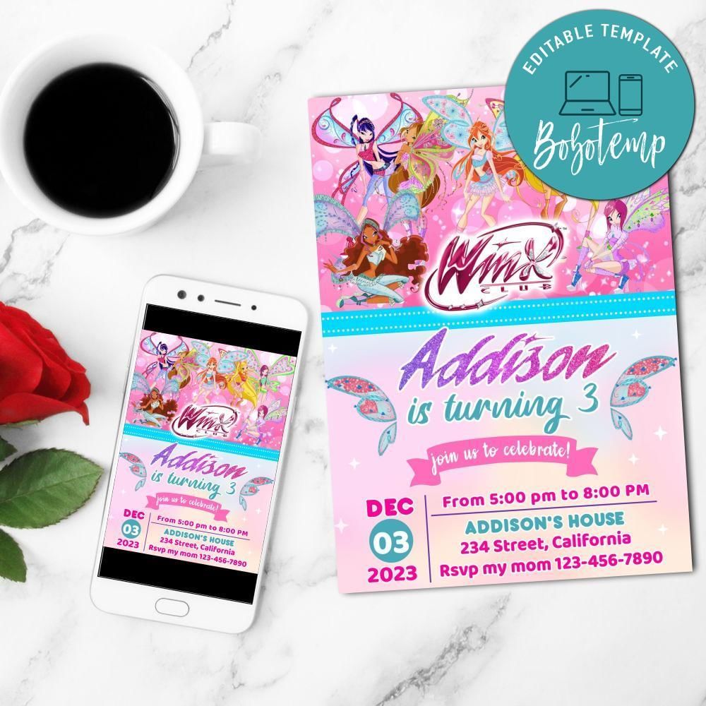 Winx Believix Mobile Invite Customizable Template Instant Download