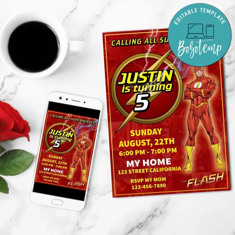 The Flash Mobile Invite Customizable Instant Download | Bobotemp