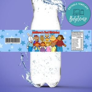 Arthur Birthday Water Bottle Label Template to Print at Home Instant Download