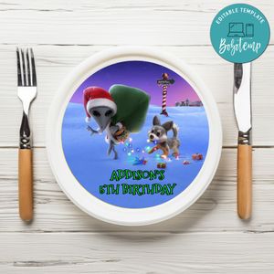 Alien Xmas Birthday Plate Template Customizable To Print At Home Instant Download