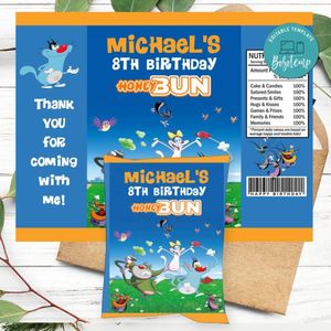 Oggy Birthday Honey Buns Snack Bag Label Customizable Instant Download