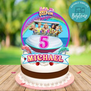 Barbie Dolphin Magic Birthday Cake Topper Template Printable Instant Download
