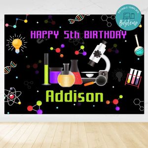 Science Birthday Backdrop Digital File Template Instant Download