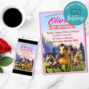 Spirit Untamed Mobile Invite Customizable Template Instant Download