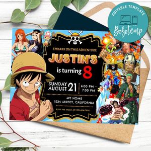 One Piece Invitation Customizable Template to Print at Home Instant Download