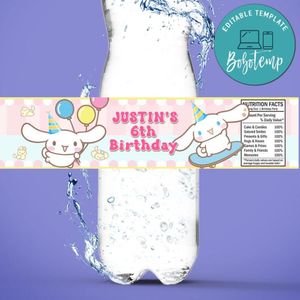 Cinnamoroll Birthday Water Bottle Label Template to Print at Home Instant Download