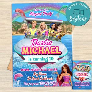 Barbie Dolphin Magic Invitation Template Free Thank You Card Printable