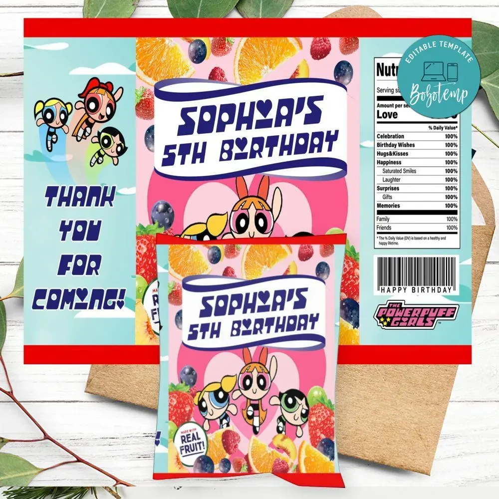Powerpuff Birthday Party Fruit Snack Bag Digital File | Bobotemp Shop