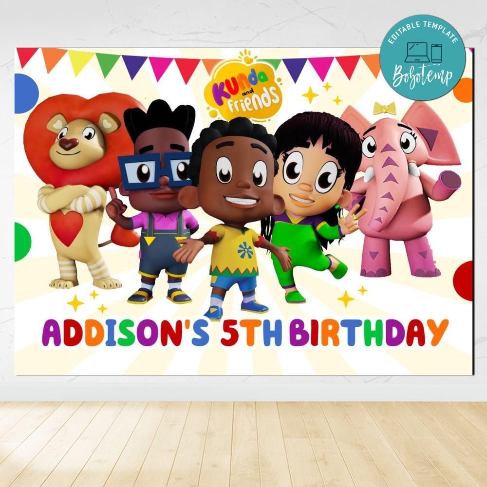 Kunda And Friends Birthday Backdrop Digital File Template Instant Download