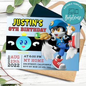 Klonoa Video Game Invitation Customizable Template to Print at Home Instant Download