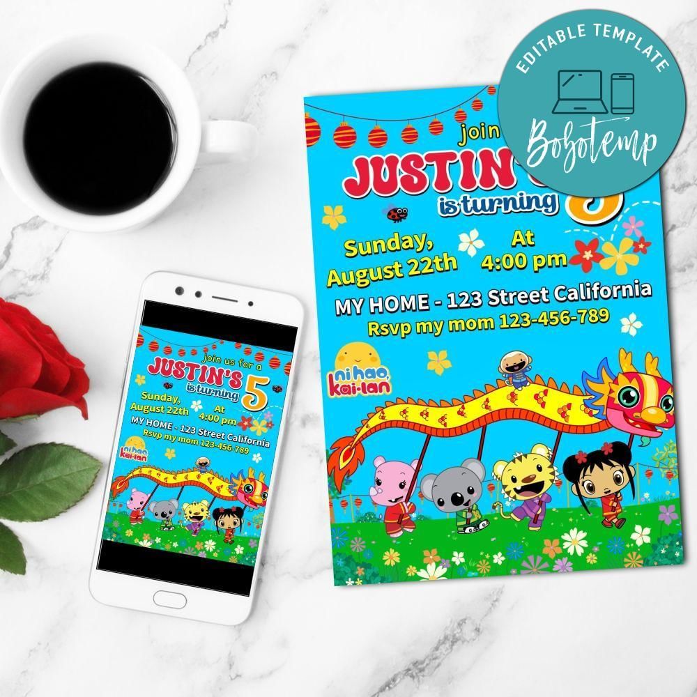 Ni Hao Kai Lan Mobile Invite Customizable Template Instant Download