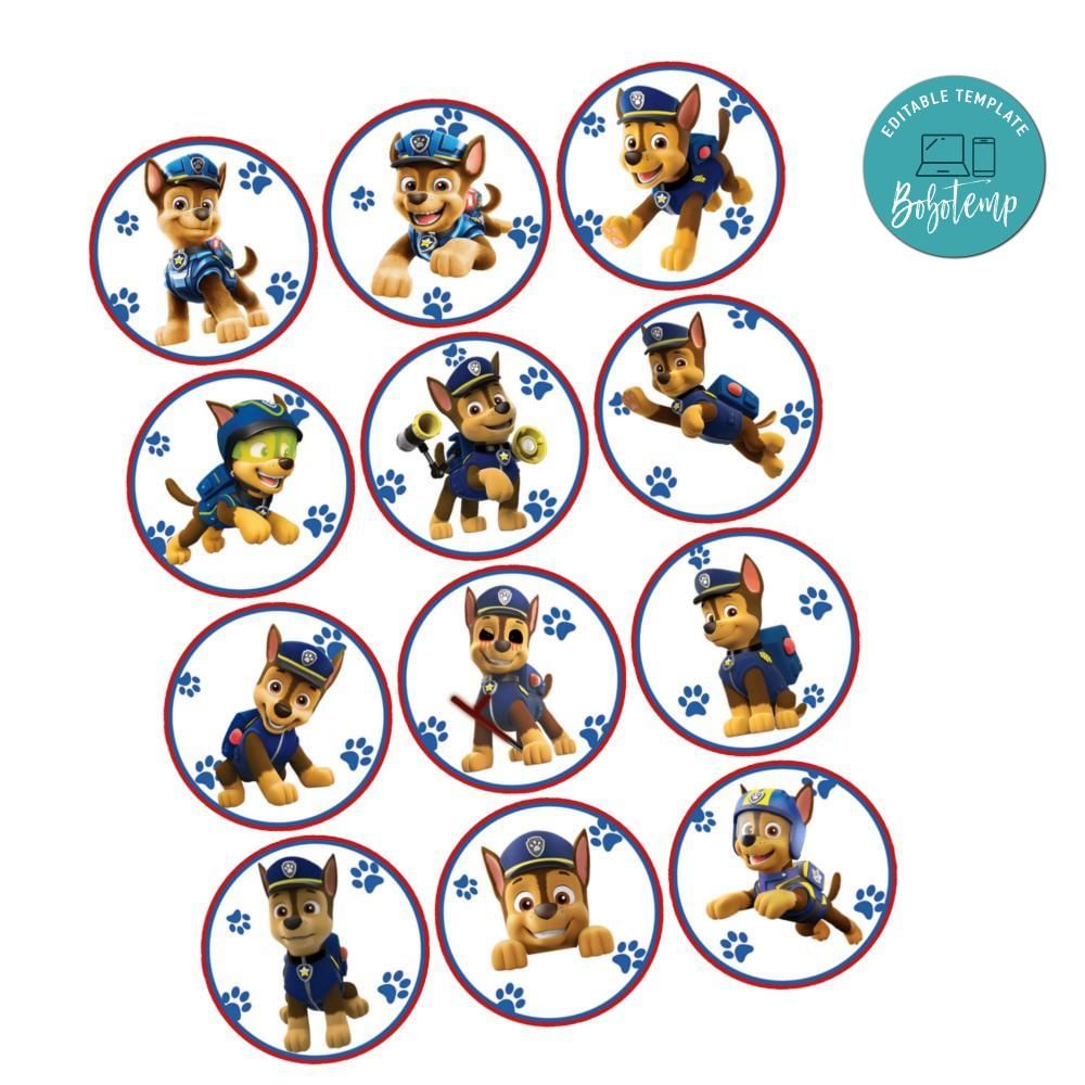 Chase Paw Patrol Cupcake Toppers Template Printable Instant