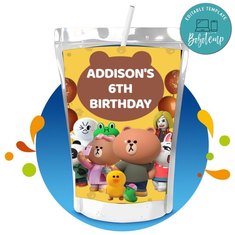 Brown and Friends Capri Sun Birthday Labels Digital File Printable Instant Download