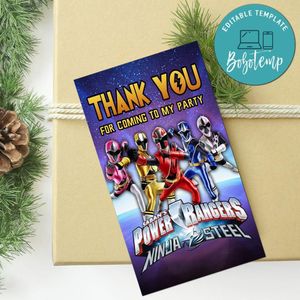 Power Ranger Ninja Steel Thank You Tag Customizable Template To Print At Home Instant Download