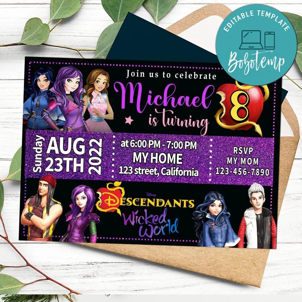Descendants Wicked World Invitation Customizable Template DIY | Bobotemp