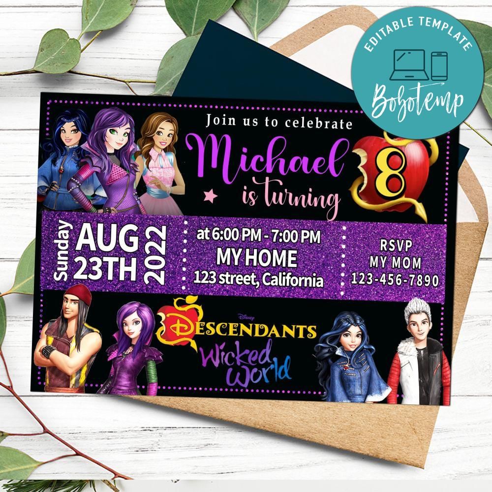 Descendants Wicked World Invitation Customizable Template DIY | Bobotemp