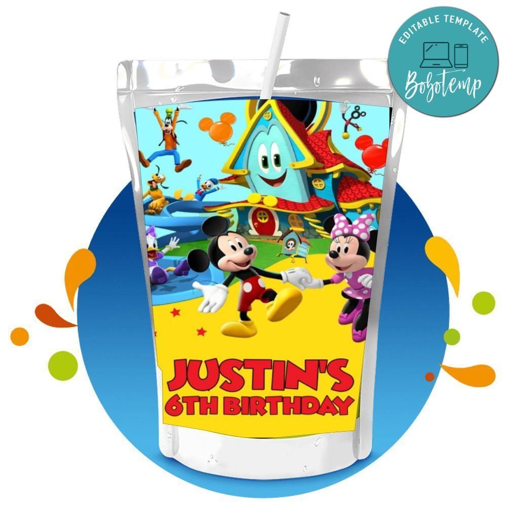 Mickey Mouse Funhouse Capri Sun Birthday Labels Digital File Printable Instant Download