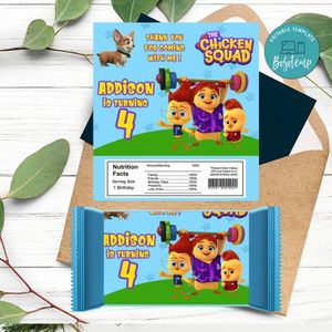 Chicken squad Candy bar Label Customizable Template Instant Download