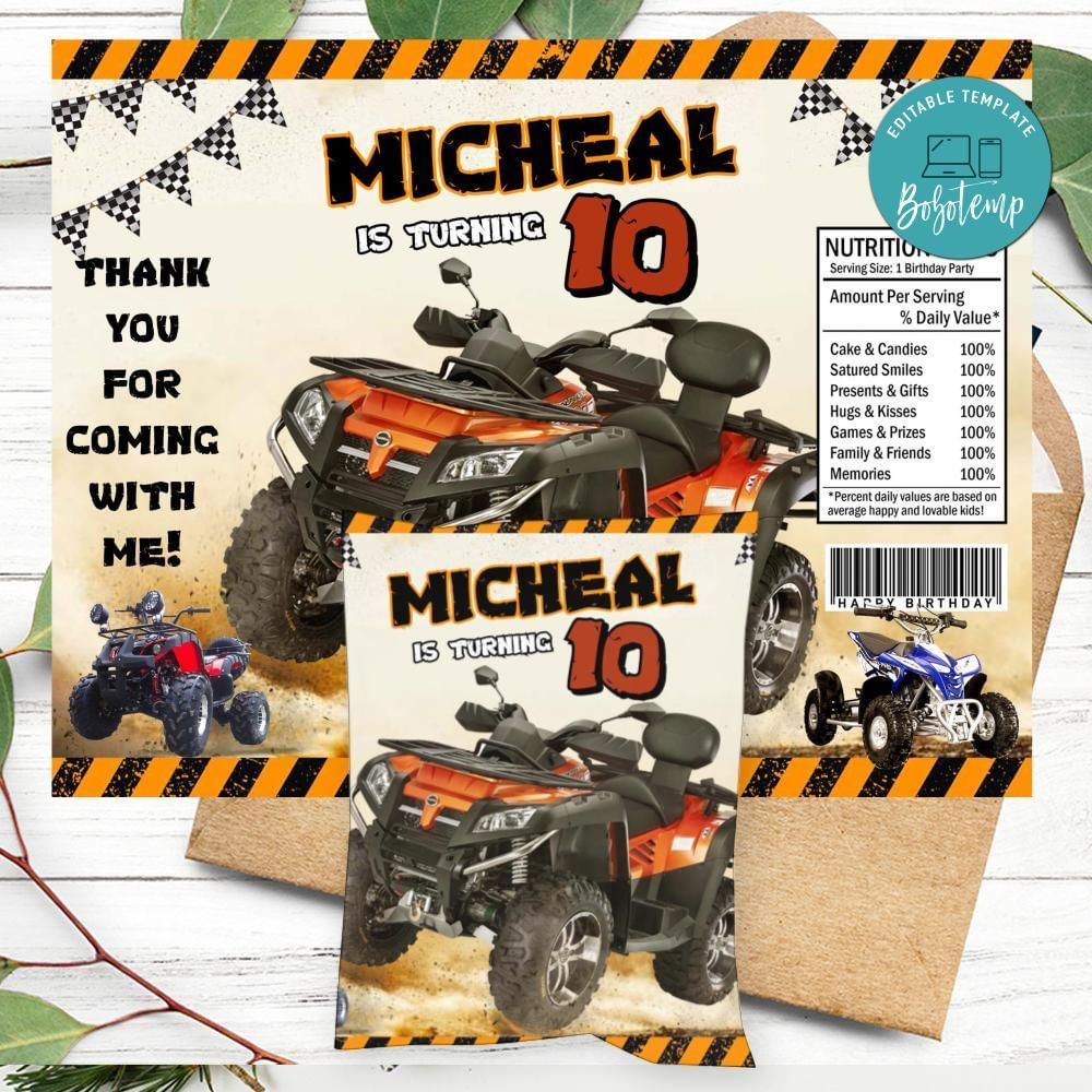 Four wheeler Birthday Party Chip Bag Digital File Printable Instant Download