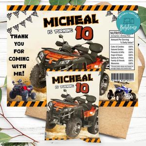 Four wheeler Birthday Party Chip Bag Digital File Printable Instant Download