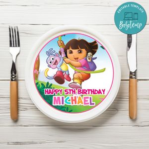 Dora The Explorer Birthday Plate Template Customizable To Print At Home Instant Download
