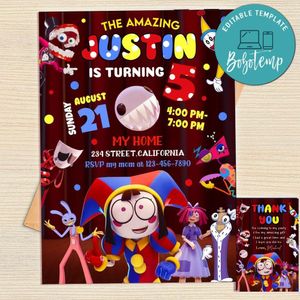Digital Circus Invitation Template Free Thank You Card Printable