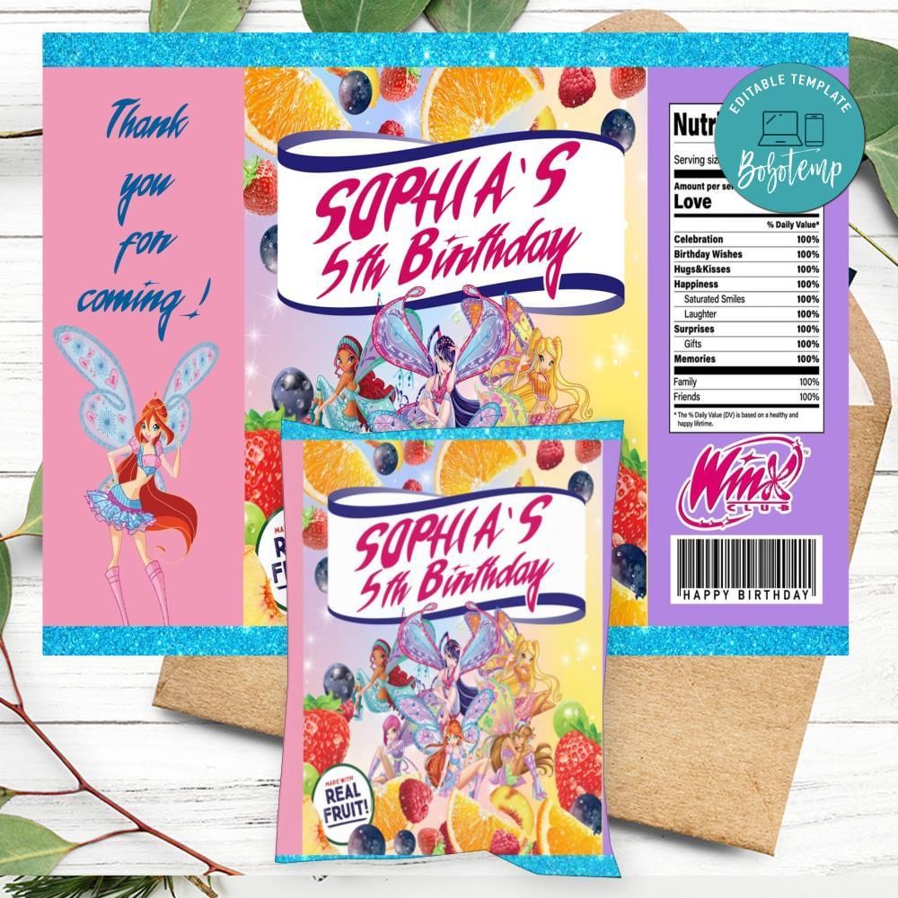Winx Birthday Party Fruit Snack Bag Digital File | Bobotemp