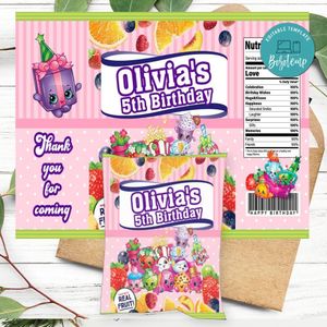 Shopkins Birthday Party Fruit Snack Bag Digital File Printable Instant Download