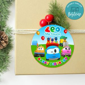 Leo The Truck Circle Sticker Template Customizable to Print at Home Instant Download